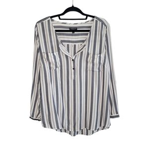 Lane Bryant White & Gray Striped Long Sleeve Popover Rayon Blouse Size 22/24